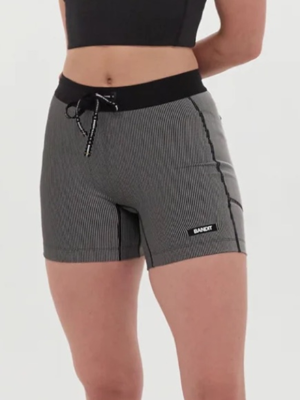 Bandit Running Striped Cadence 5" Compression Shorts - Black with Chalk